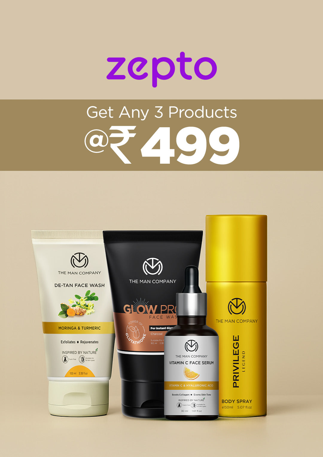 Zepto Buy any 3 Grooming Products at 499