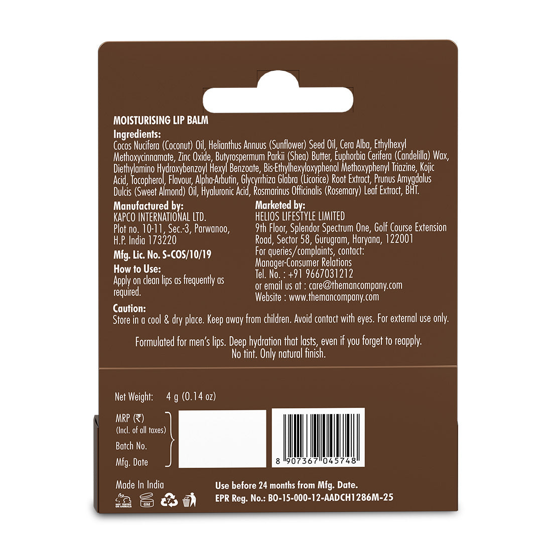 Moisturising Lip Balm for Men SPF 50 | For Dry and Chapped Lips
