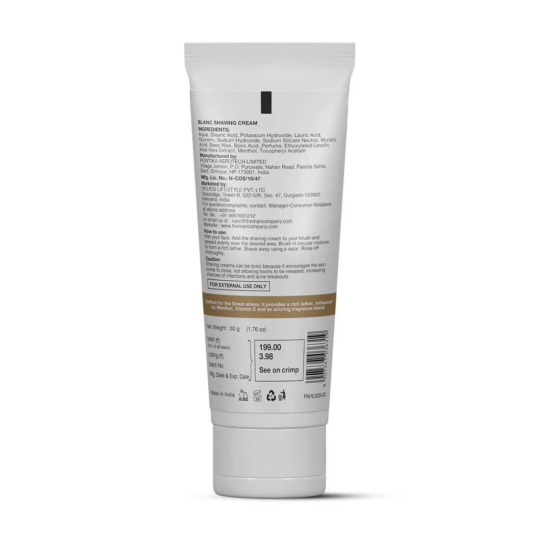 Blanc Shaving Cream | Menthol & Vitamin E (50g)