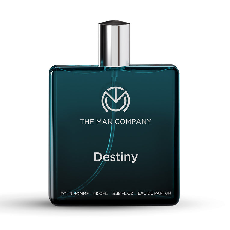“Eau De Parfum Destiny 100ml bottle by The Man Company – citrus aquatic gym fragrance”