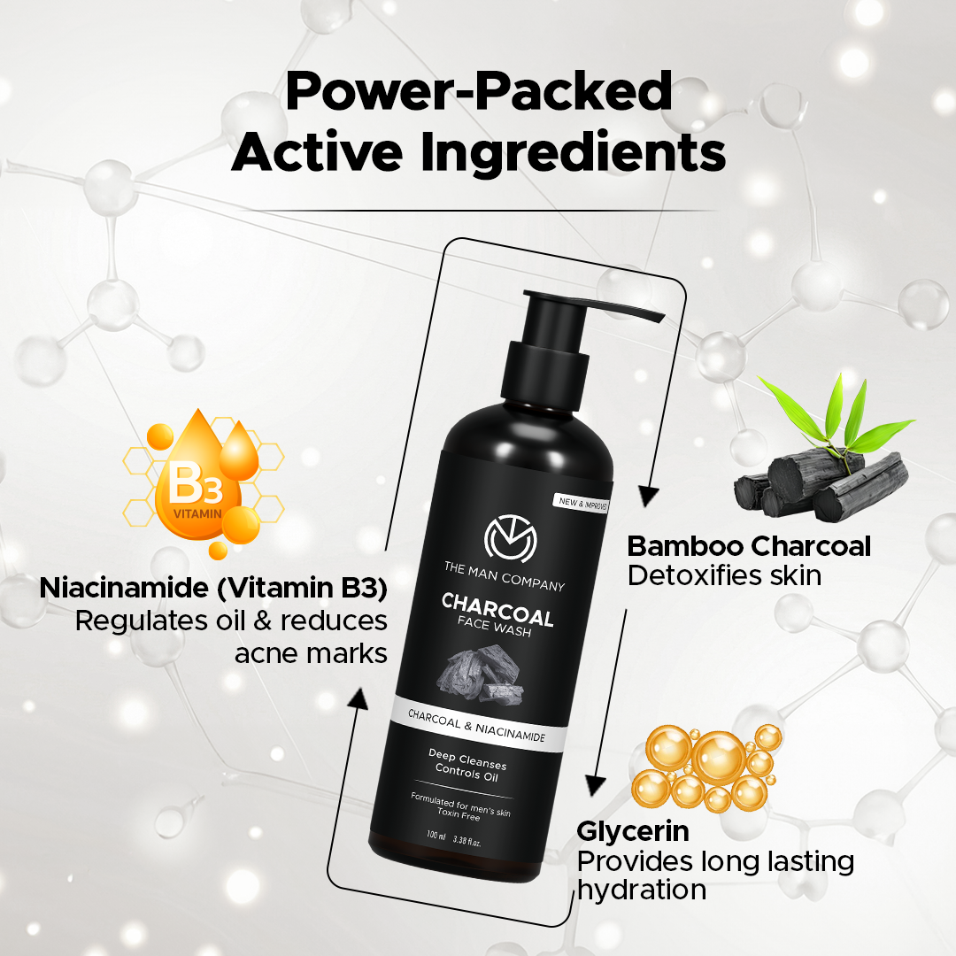Charcoal Face Wash for Men – Charcoal & Niacinamide | Deep Cleansing & Oil Control