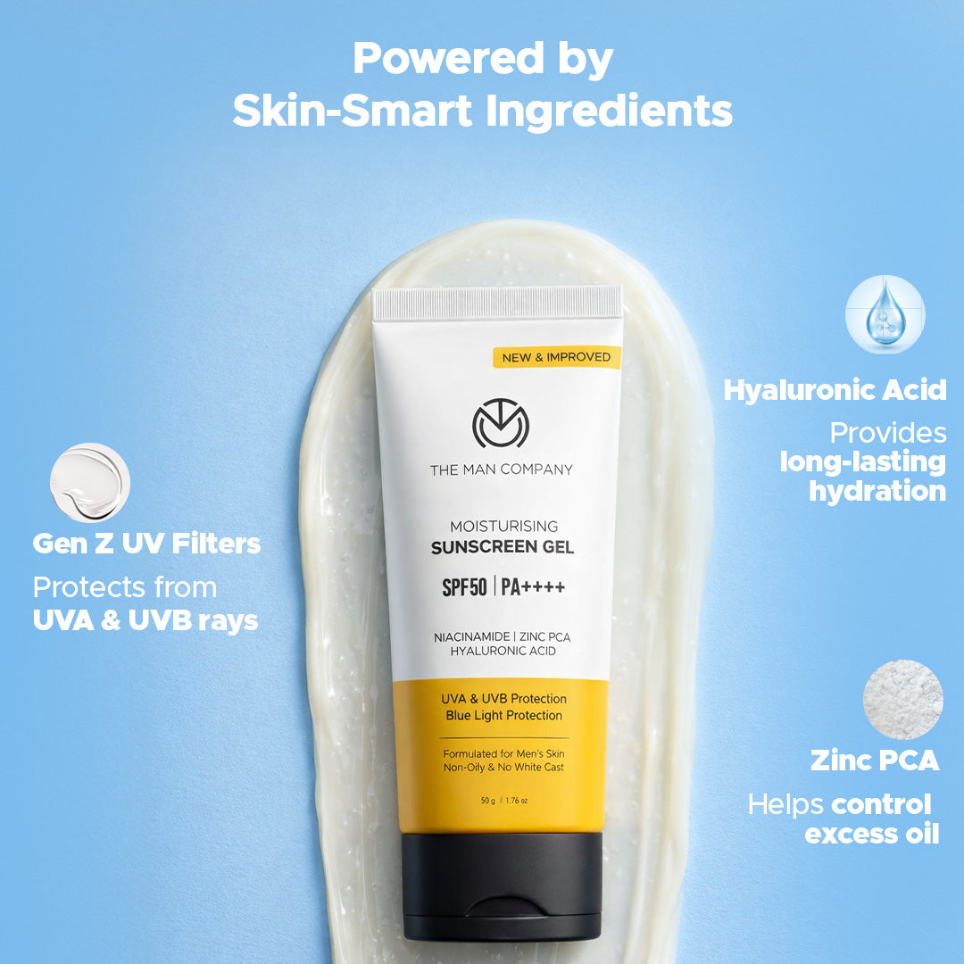 Moisturising Sunscreen Gel for Men | SPF50 PA++++ | For Oily, Dry & Normal Skin