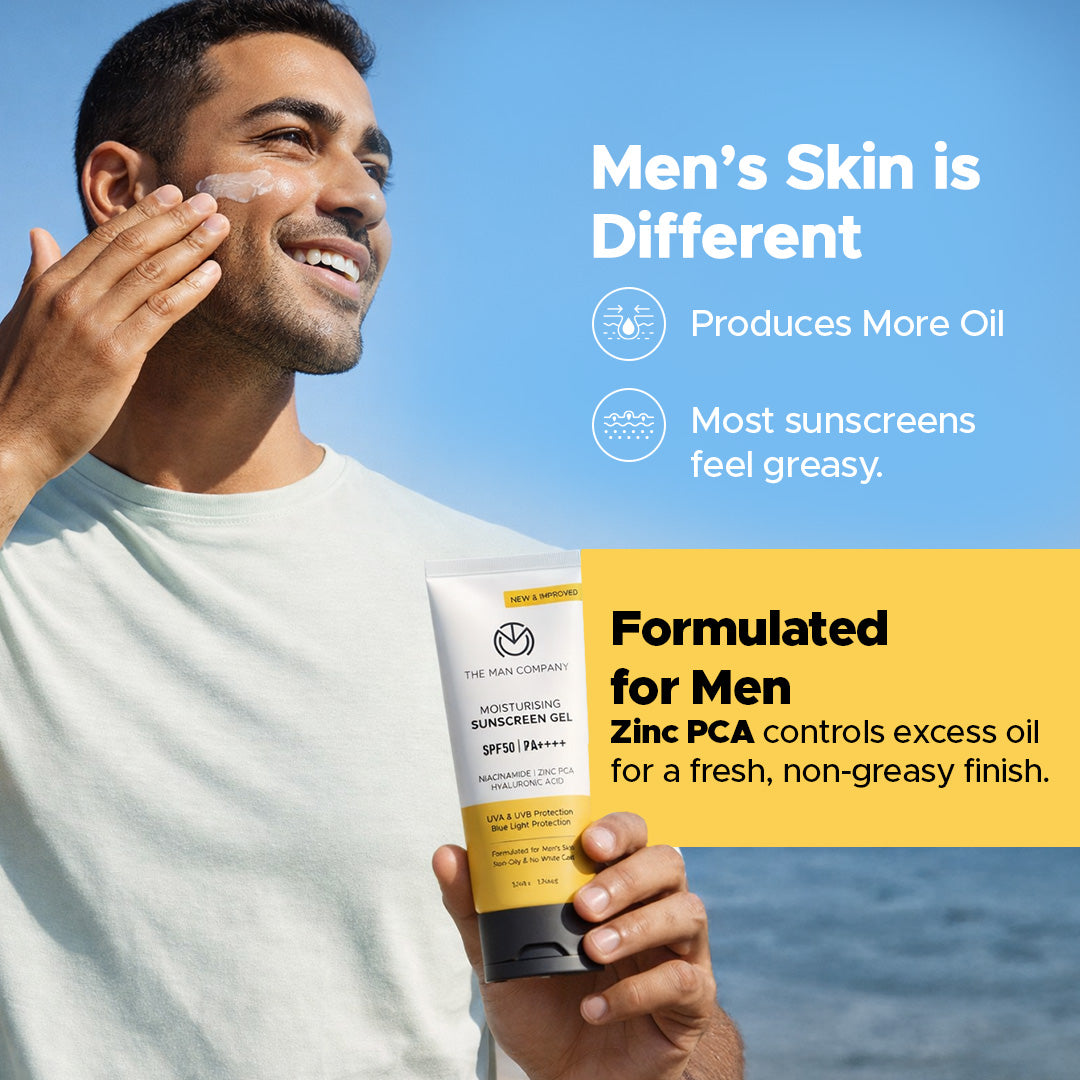 Moisturising Sunscreen Gel for Men | SPF50 PA++++ | For Oily, Dry & Normal Skin
