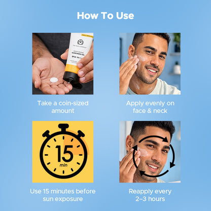 Moisturising Sunscreen Gel for Men | SPF50 PA++++ | For Oily, Dry & Normal Skin