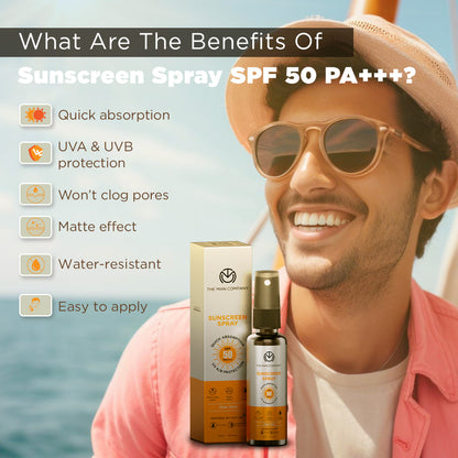 Sunscreen Spray SPF 50 PA+++ | Easy To Apply | UVA & UVB Protection | Water Resistant | Non-Sticky & Oil-Free